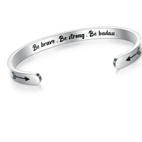 Sam and Lori Silver Colored Metal Cuff Bracelet “Be Brave Be Strong Be Badass” - Picture 1 of 6